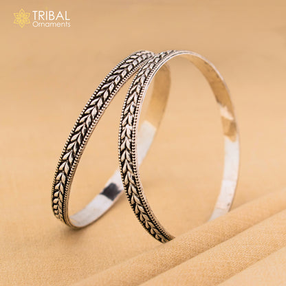 Sterling silver handcrafted floral design bangles bracelet, stylish tribal kangan, perfect for tribal dance jewelry and traditional accessories.