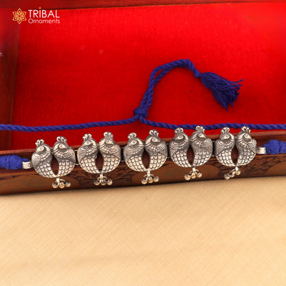 Handcrafted 925 sterling silver peacock design ethnic charm necklace and tribal jewelry set by TRIBAL ORNAMENTS