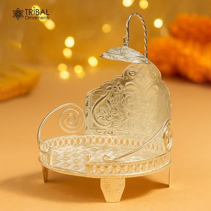 925 sterling silver handcrafted solid Sinhasan, idol god throne, god statue's stand chair, temple puja article best collectible gift su569 - TRIBAL ORNAMENTS