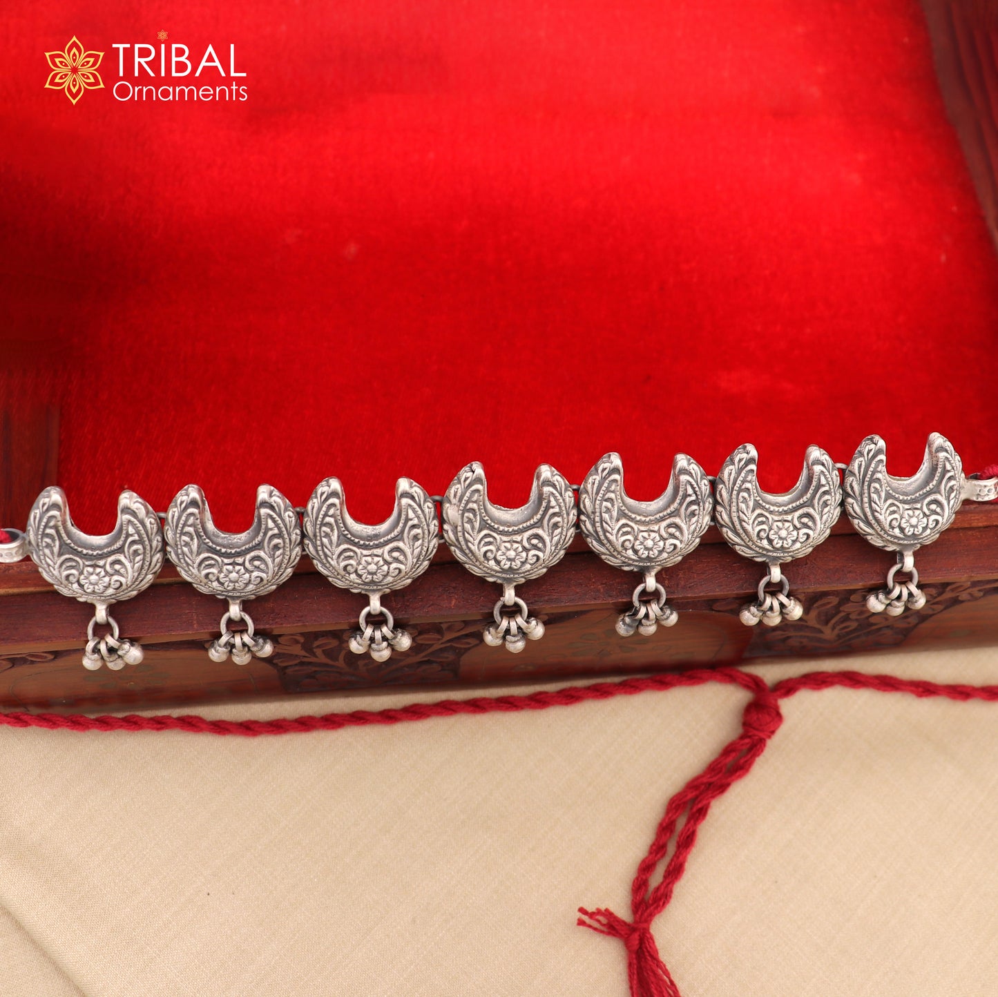 925 sterling silver handcrafted stylish design ethnic charm necklace tribal jewelry set735 - TRIBAL ORNAMENTS