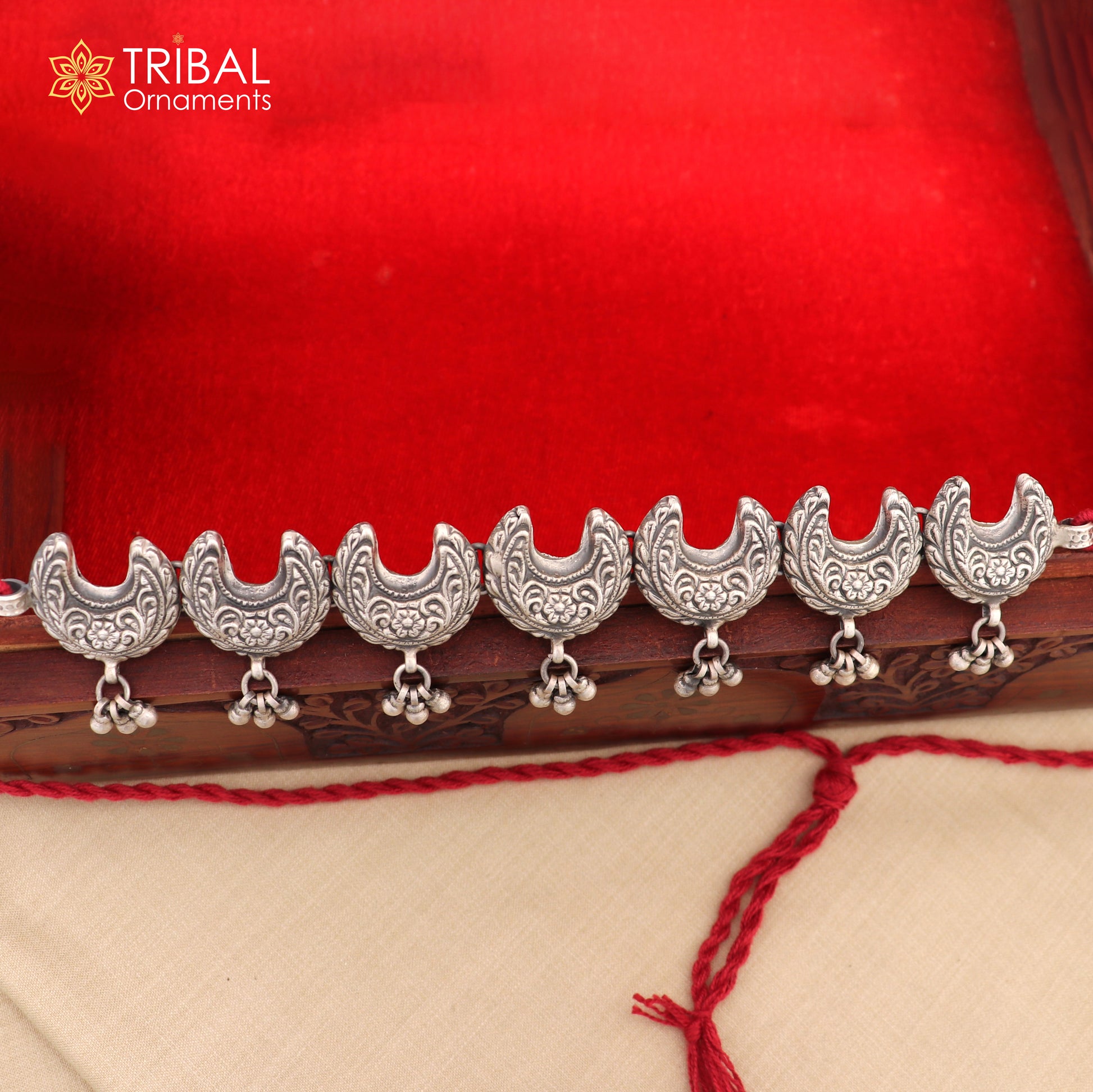 925 sterling silver handcrafted stylish design ethnic charm necklace tribal jewelry set735 - TRIBAL ORNAMENTS