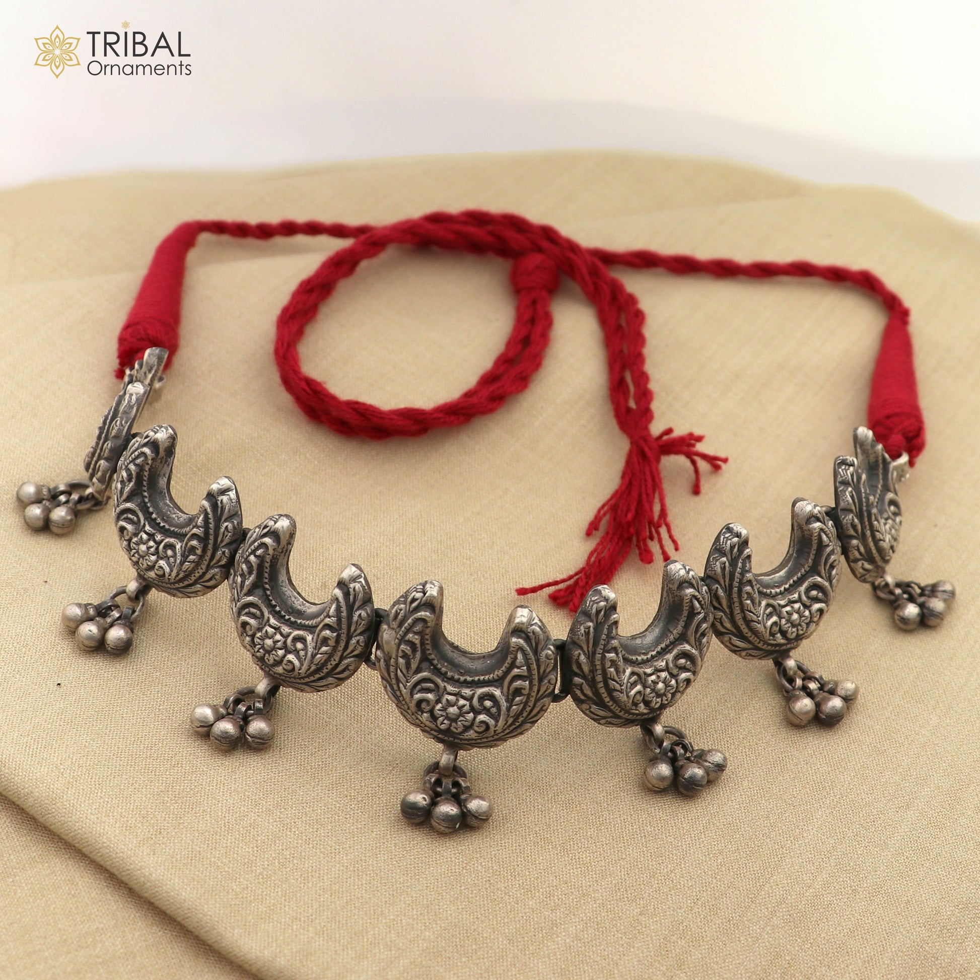 925 sterling silver handcrafted stylish design ethnic charm necklace tribal jewelry set735 - TRIBAL ORNAMENTS