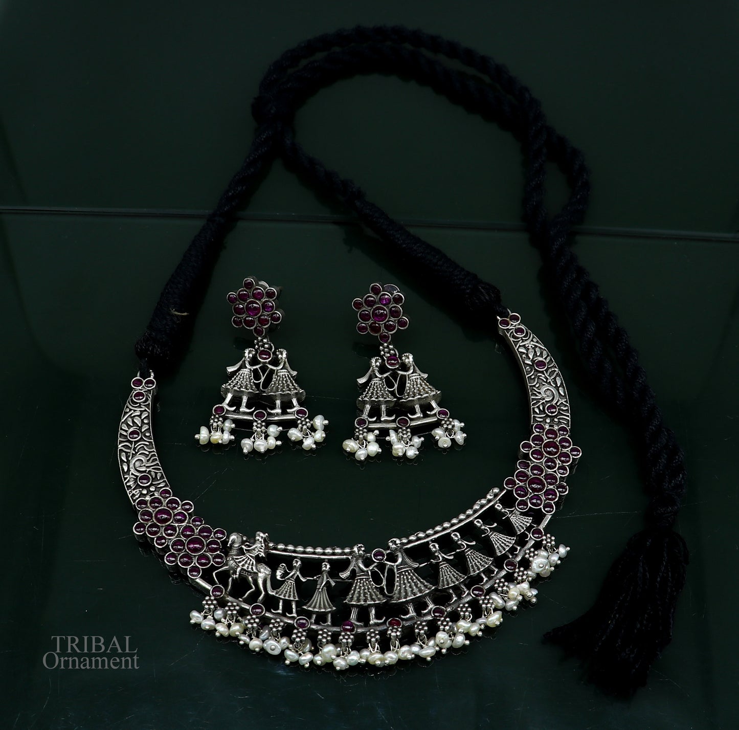 925 sterling silver handcrafted vintage design Groom with musician band ethnic charm necklace choker tribal belly dance jewelry set279 - TRIBAL ORNAMENTS