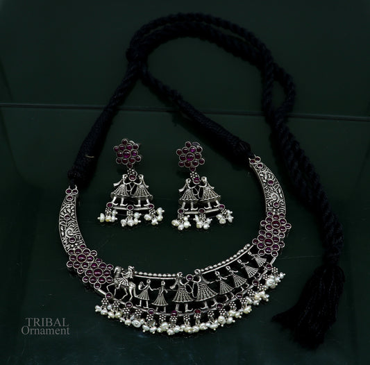 925 sterling silver handcrafted vintage design Groom with musician band ethnic charm necklace choker tribal belly dance jewelry set279 - TRIBAL ORNAMENTS