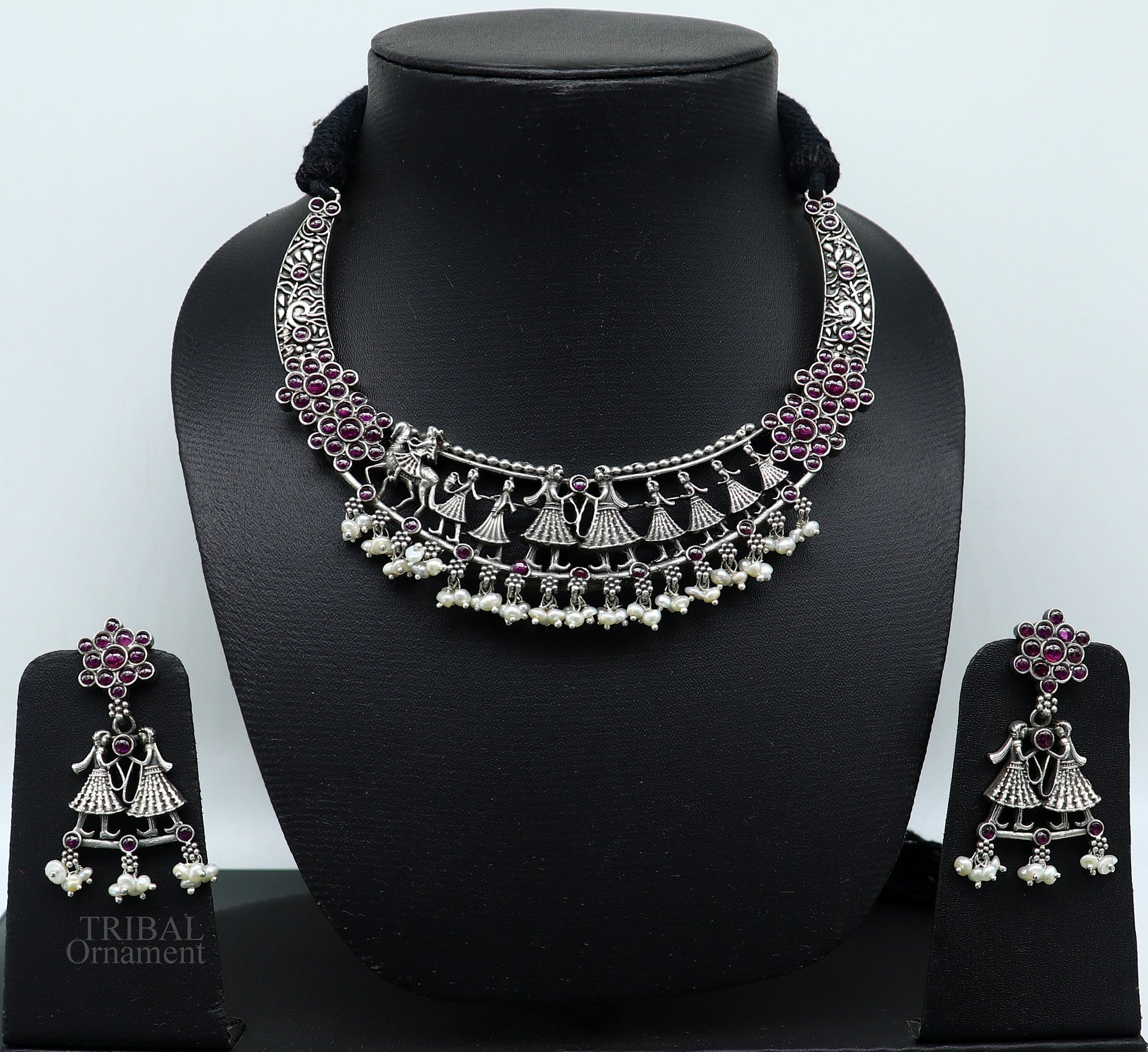 925 sterling silver handcrafted vintage design Groom with musician band ethnic charm necklace choker tribal belly dance jewelry set279 - TRIBAL ORNAMENTS