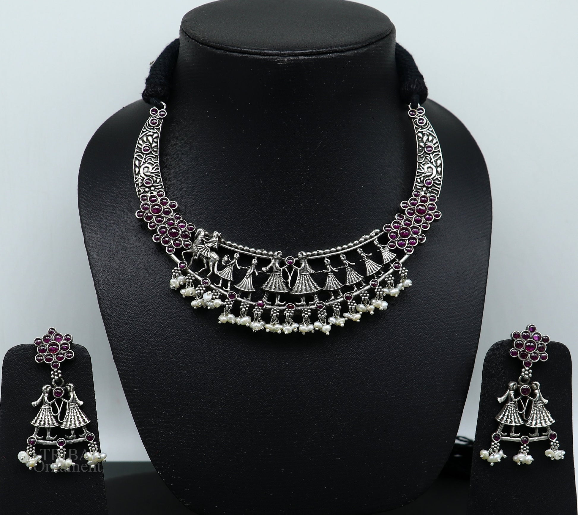 925 sterling silver handcrafted vintage design Groom with musician band ethnic charm necklace choker tribal belly dance jewelry set279 - TRIBAL ORNAMENTS