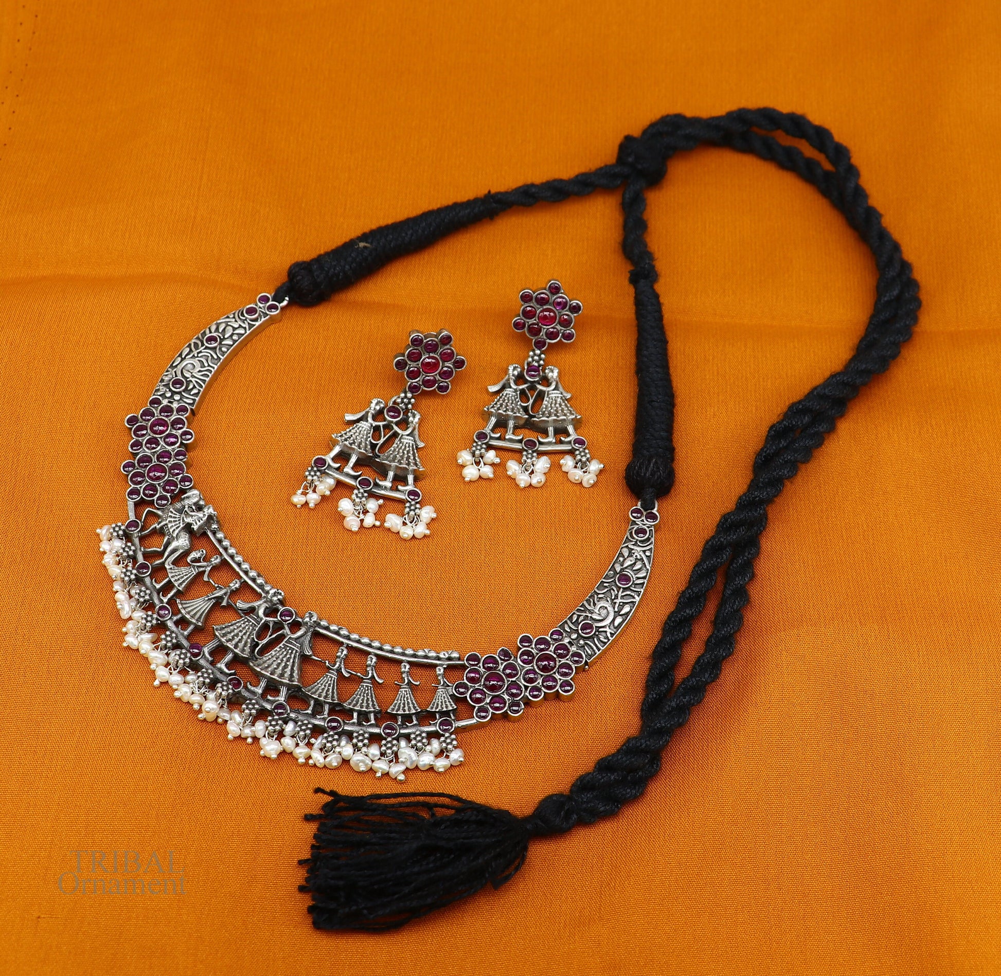 925 sterling silver handcrafted vintage design Groom with musician band ethnic charm necklace choker tribal belly dance jewelry set279 - TRIBAL ORNAMENTS