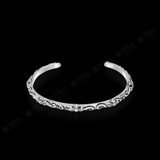 925 sterling silver handcrafted work Superior Quality Graceful Design Glossy Plain solid Bracelet Kada for Men and women's gifting cuff50 - TRIBAL ORNAMENTS