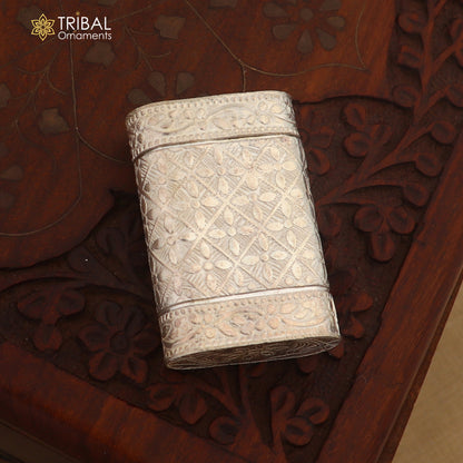 Handmade 925 sterling silver 2-in-1 tobacco and fennel storage box by TRIBAL ORNAMENTS, with intricate silver design for men's accessories.