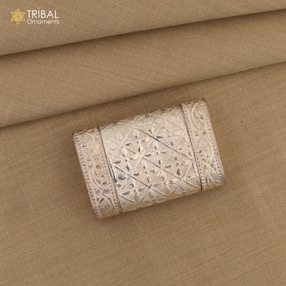 Handmade 925 sterling silver 2-in-1 tobacco and fennel storage box by TRIBAL ORNAMENTS, featuring intricate silver craftsmanship.