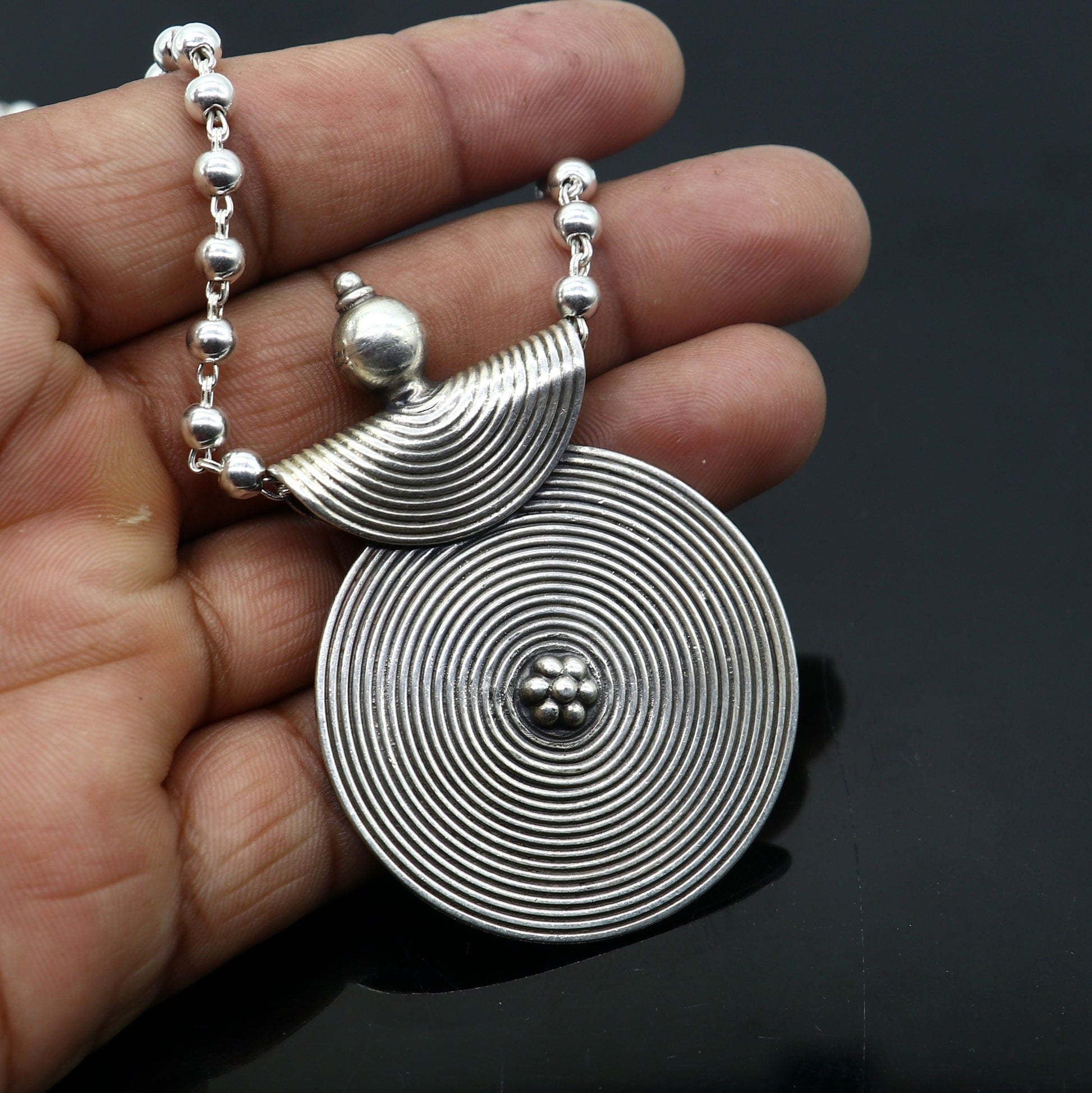 925 sterling silver handmade 30"4mm beaded long necklace with unique design traditional cultural functional necklace jewelry  Set684 - TRIBAL ORNAMENTS
