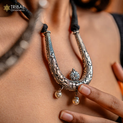 Tribal Ornaments 925 sterling silver adjustable necklace with traditional cultural design, delicate and trendy jewelry set.