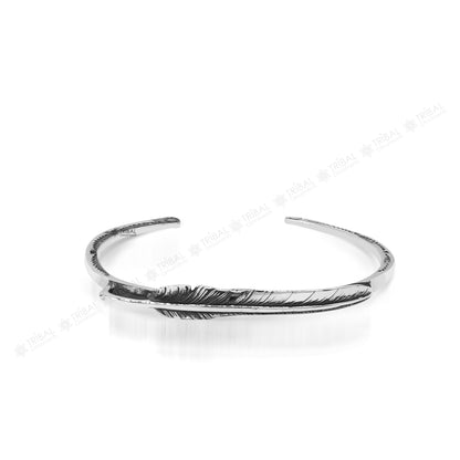 Sterling silver tribal feather design adjustable cuff bracelet, unisex jewelry with modern and trendy style.