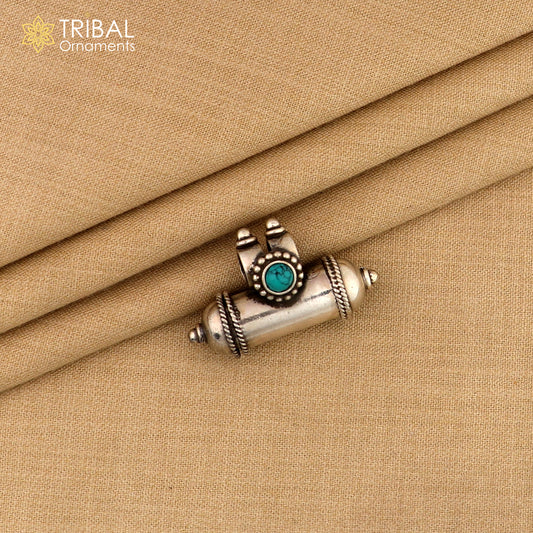 925 sterling silver handmade Amulet box pendant with fabulous blue turquoise stone, excellent vintage design tribal ethnic jewelry nsp320 - TRIBAL ORNAMENTS