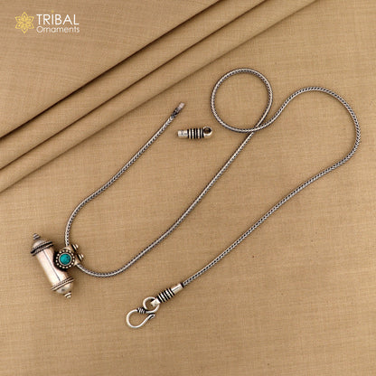 925 sterling silver amulet box pendant with blue turquoise stone, featuring vintage tribal ethnic jewelry design.