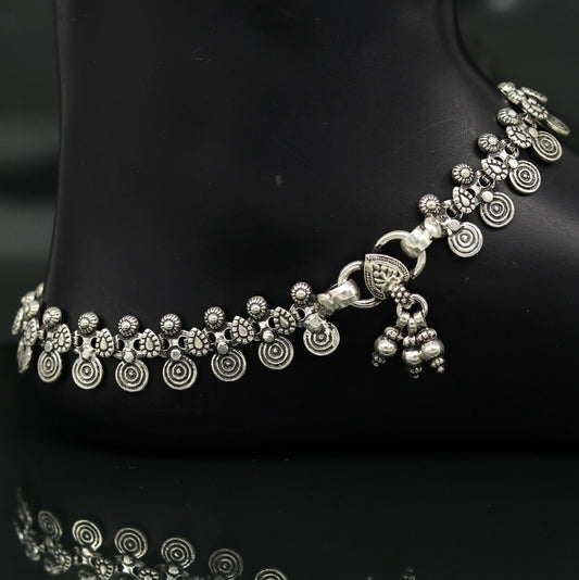 Sterling silver handmade anklet foot bracelet with tribal design, personalized gift for women, tribal jewelry by TRIBAL ORNAMENTS