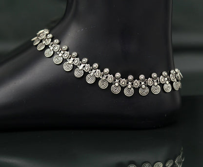 Handmade 925 sterling silver tribal anklet foot bracelet with personalized design, featuring intricate tribal jewelry details for women.