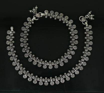 925 Sterling silver handmade anklet foot bracelet with tribal design, personalized gift for women, featuring intricate details.