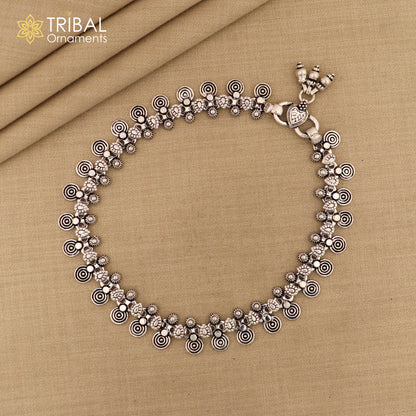 Handmade 925 Sterling silver anklet foot bracelet featuring tribal design, personalized gift for women from TRIBAL ORNAMENTS.