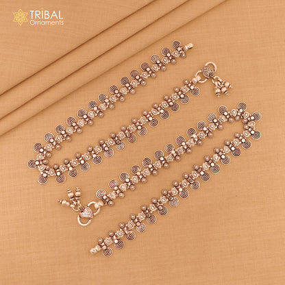 Sterling silver handmade anklet foot bracelet for women with tribal design, personalized jewelry by TRIBAL ORNAMENTS.