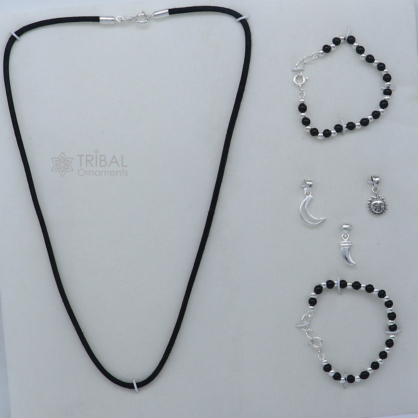 925 sterling silver handmade baby necklace pendant set with gorgeous adjustable black beads bracelet and 3 little pendants jewelry babyset2 - TRIBAL ORNAMENTS