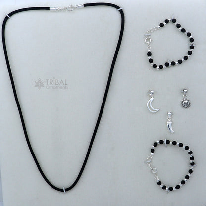 925 sterling silver handmade baby necklace pendant set with gorgeous adjustable black beads bracelet and 3 little pendants jewelry babyset2 - TRIBAL ORNAMENTS