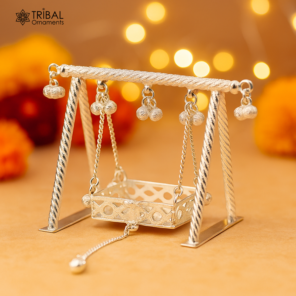 925 Sterling silver handmade Bal Gopala jhula, little Krishna swing, child Krishna palana, silver jhula, laddu gopal jhula, silver art su725 - TRIBAL ORNAMENTS