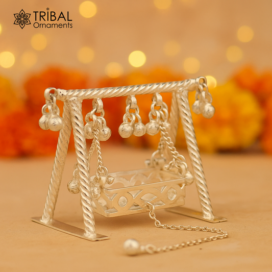 925 Sterling silver handmade Bal Gopala jhula, little Krishna swing, child Krishna palana, silver jhula, laddu gopal jhula, silver art su726 - TRIBAL ORNAMENTS