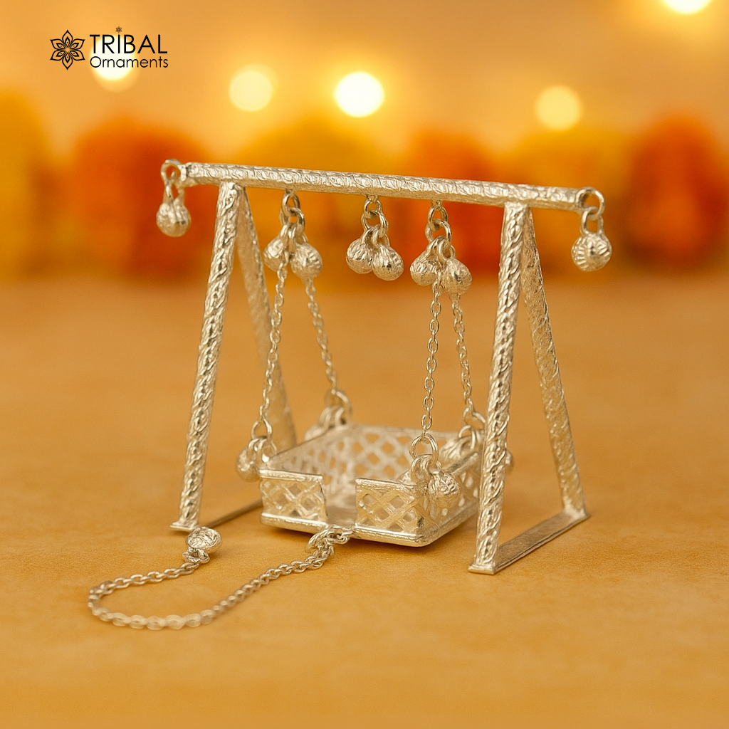 925 Sterling silver handmade Bal Gopala jhula, little Krishna swing, child Krishna palana, silver jhula, laddu gopal jhula, silver art su764 - TRIBAL ORNAMENTS