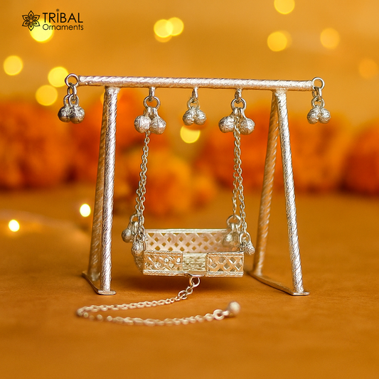 925 Sterling silver handmade Bal Gopala jhula, little Krishna swing, child Krishna palana, silver jhula, laddu gopal jhula, silver art su765 - TRIBAL ORNAMENTS