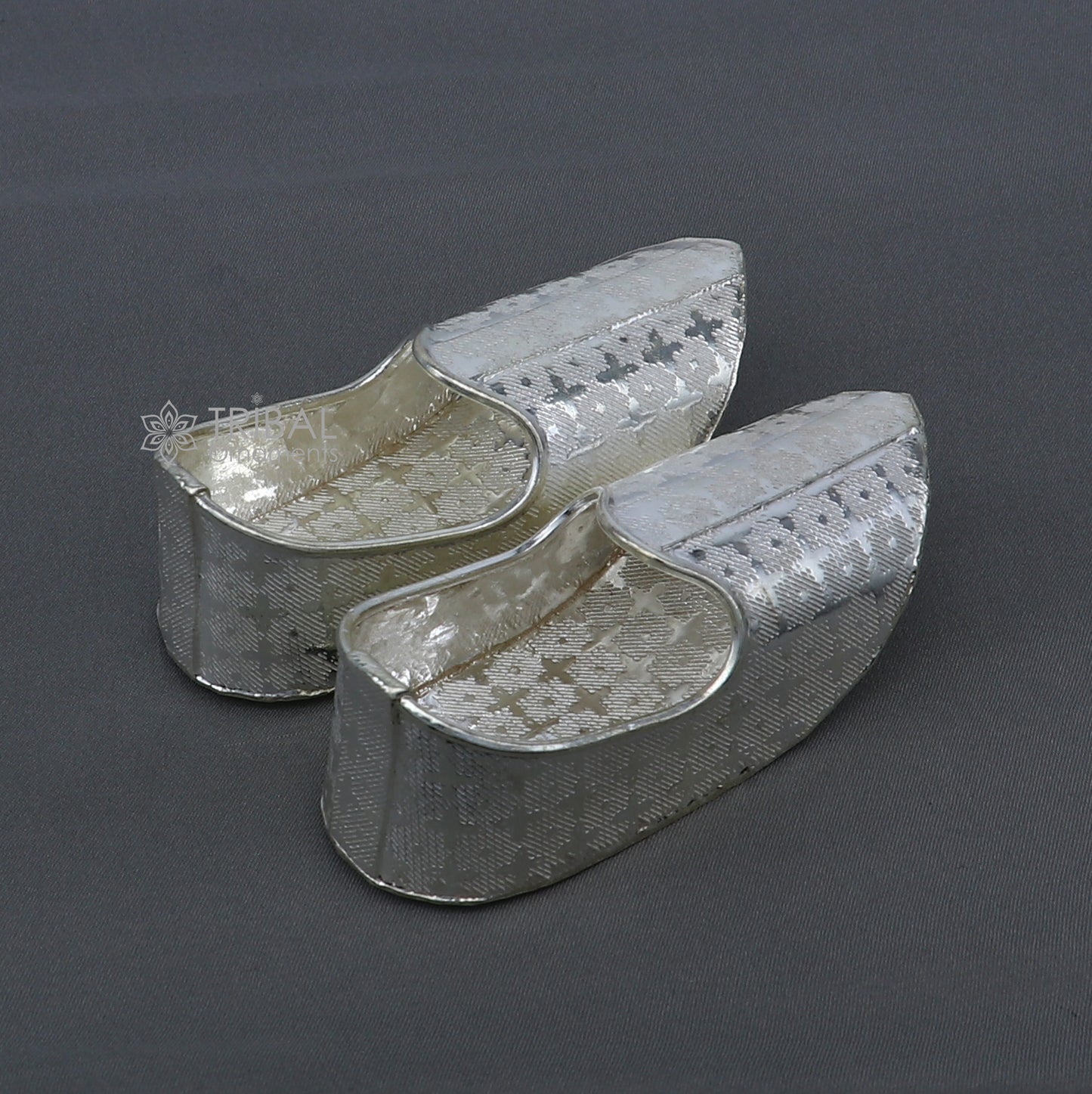 925 sterling silver handmade Charan paduka or slippers for idol krishna, laddu gopala, little krishna or Vshnu Narayana puja art su1319 - TRIBAL ORNAMENTS