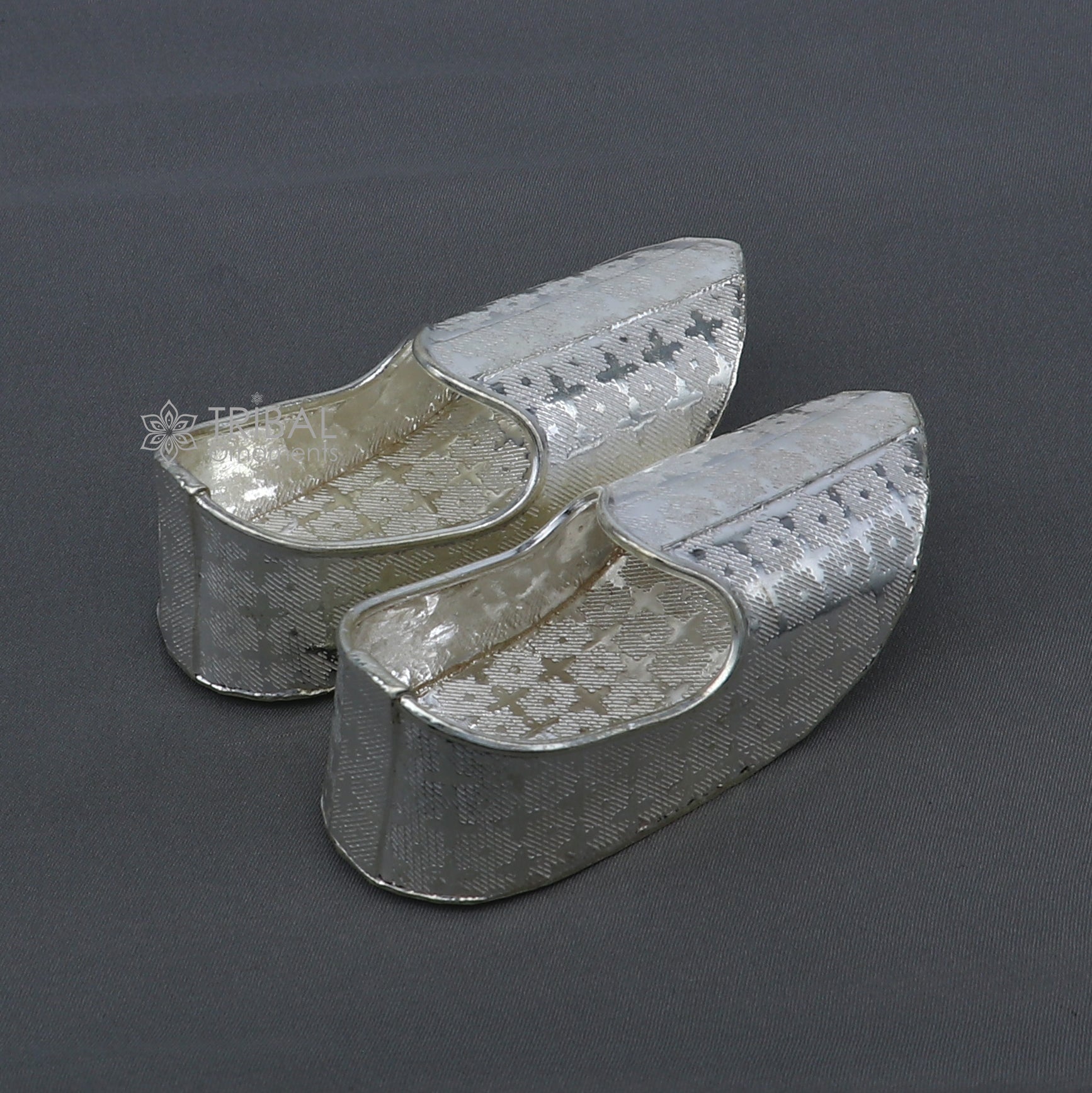 925 sterling silver handmade Charan paduka or slippers for idol krishna, laddu gopala, little krishna or Vshnu Narayana puja art su1319 - TRIBAL ORNAMENTS