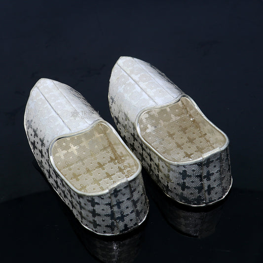 925 sterling silver handmade Charan paduka or slippers for idol krishna, laddu gopala, little krishna or Vshnu Narayana puja art su1319 - TRIBAL ORNAMENTS