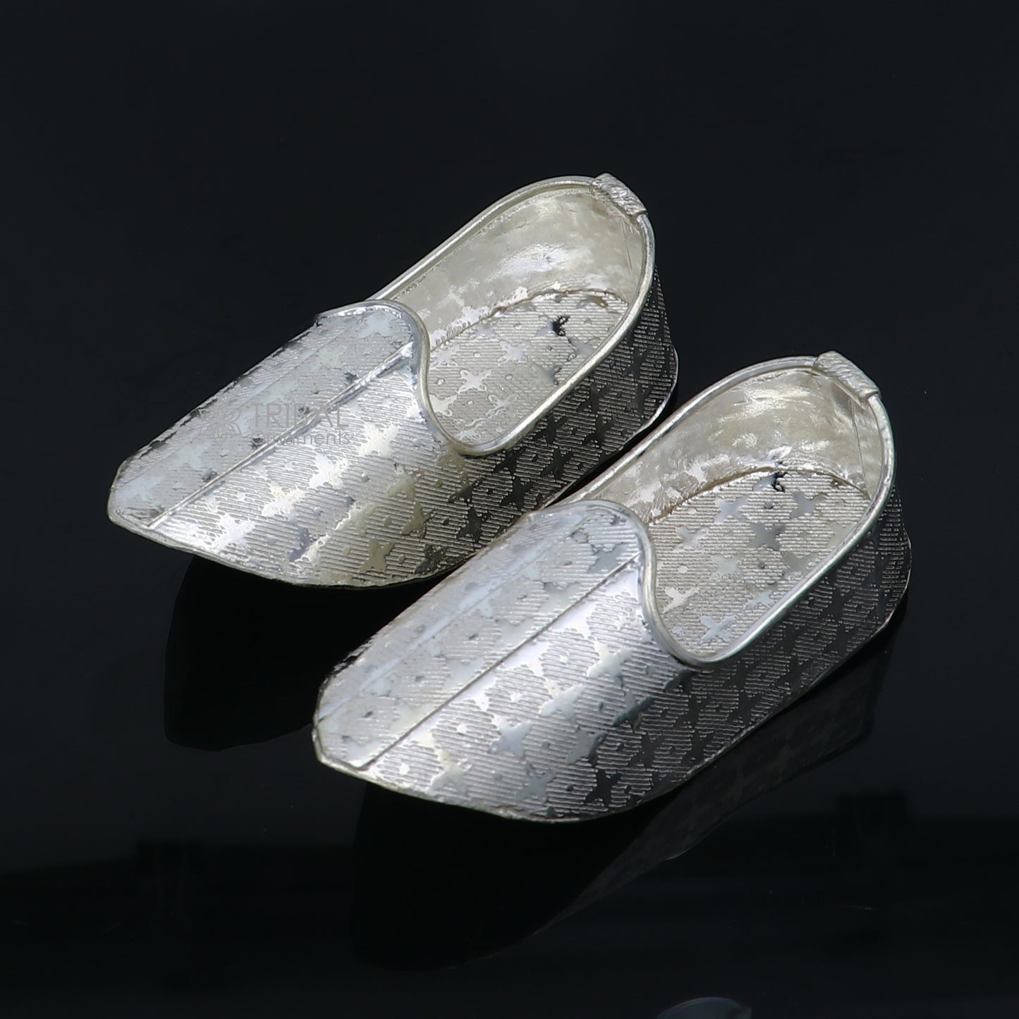 925 sterling silver handmade Charan paduka or slippers for idol krishna, laddu gopala, little krishna or Vshnu Narayana puja art su1319 - TRIBAL ORNAMENTS