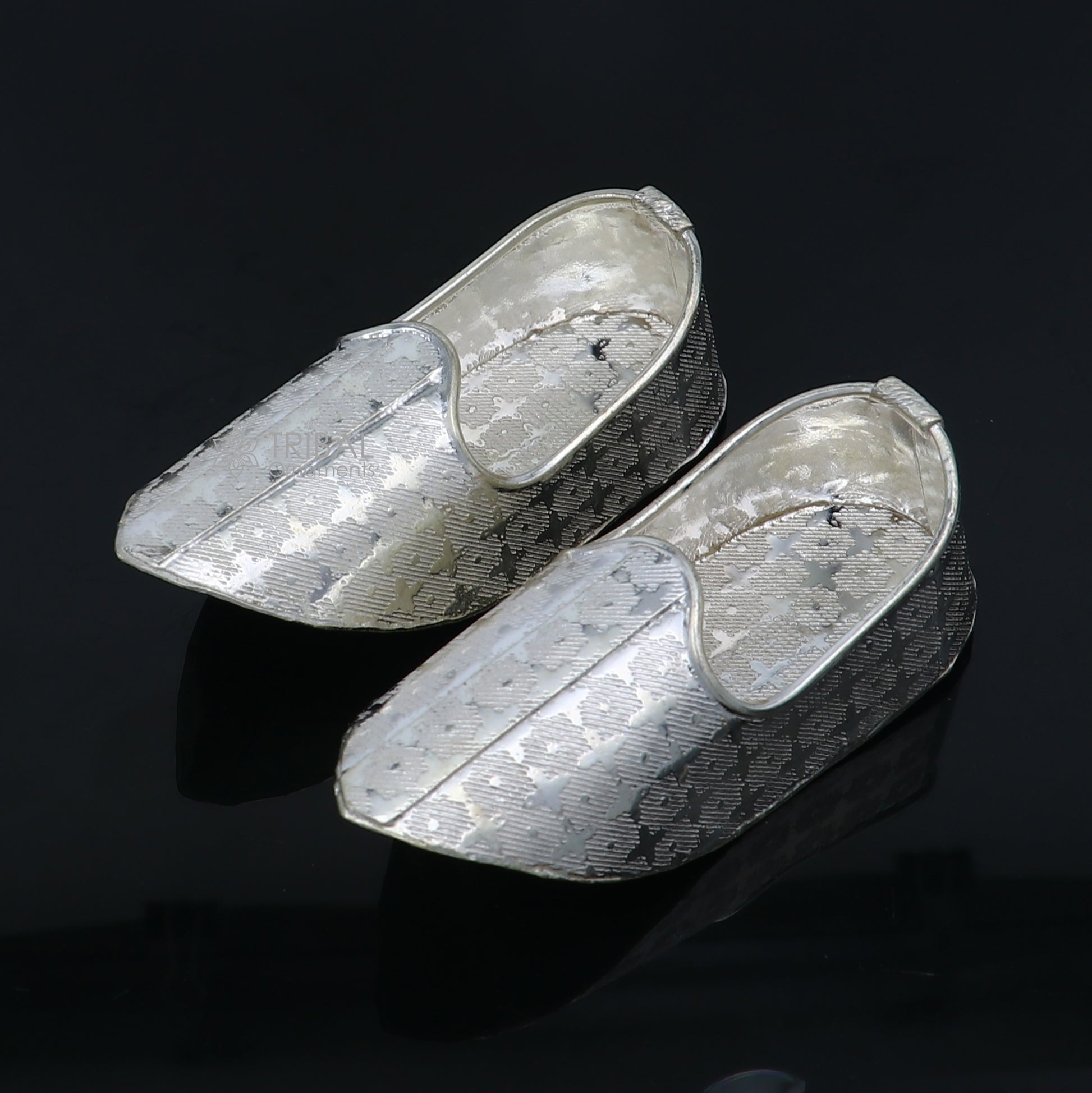925 sterling silver handmade Charan paduka or slippers for idol krishna, laddu gopala, little krishna or Vshnu Narayana puja art su1319 - TRIBAL ORNAMENTS