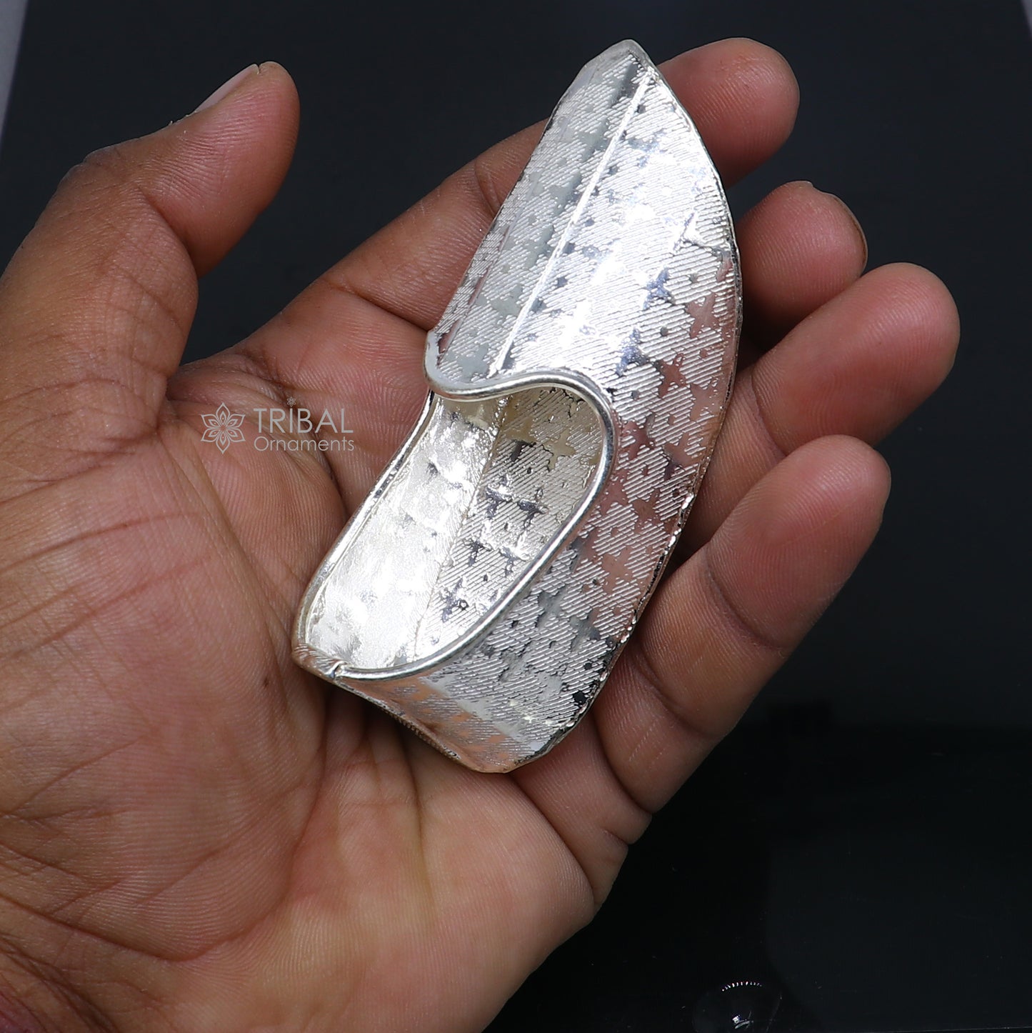 925 sterling silver handmade Charan paduka or slippers for idol krishna, laddu gopala, little krishna or Vshnu Narayana puja art su1319 - TRIBAL ORNAMENTS