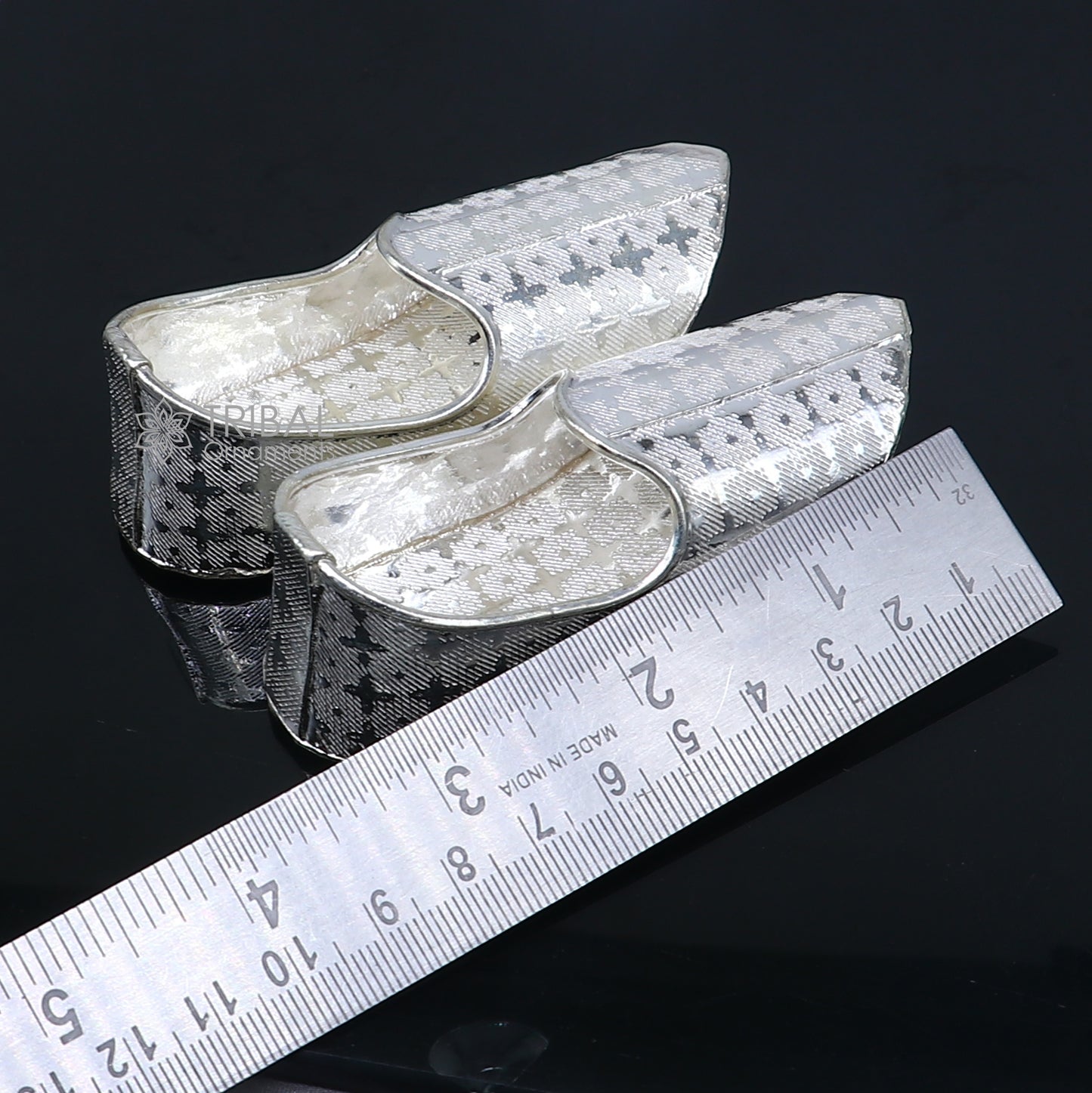 925 sterling silver handmade Charan paduka or slippers for idol krishna, laddu gopala, little krishna or Vshnu Narayana puja art su1319 - TRIBAL ORNAMENTS
