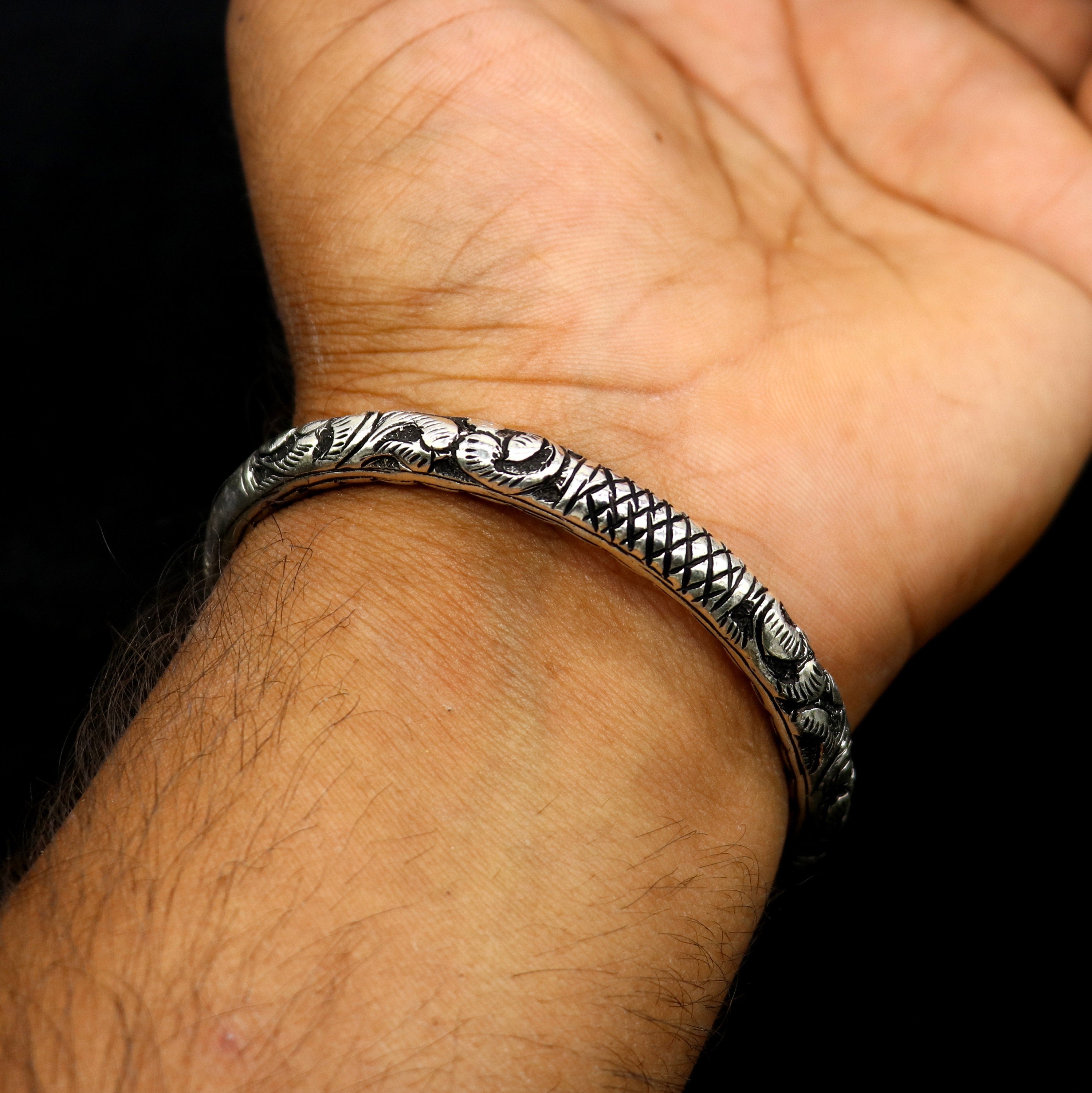 925 Sterling silver handmade chitai bangle bracelet kada tribal ethnic