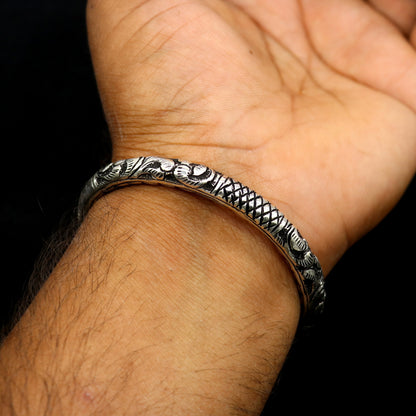 925 Sterling silver handmade chitai bangle bracelet kada tribal ethnic jewelry nsk828 - TRIBAL ORNAMENTS