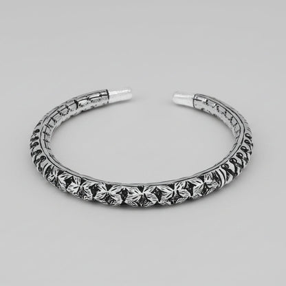 Sterling silver handmade Chitai bangle cuff bracelet by Tribal Ornaments, featuring tribal ethnic design and intricate detailing.