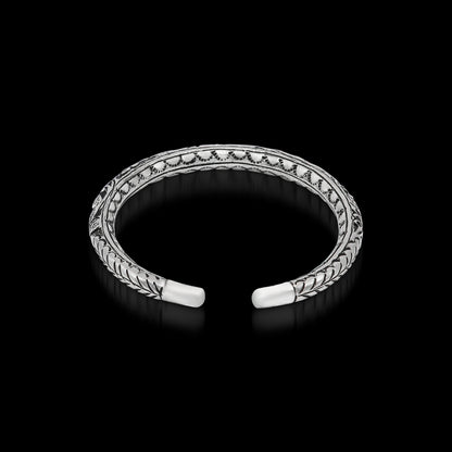 Sterling silver handmade chitai bangle cuff bracelet with tribal ethnic design by TRIBAL ORNAMENTS