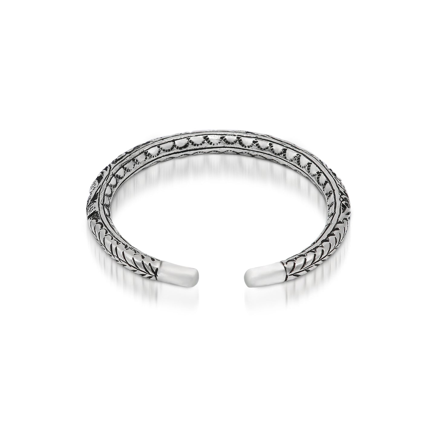 925 Sterling silver handmade chitai bangle cuff bracelet by TRIBAL ORNAMENTS, featuring tribal ethnic jewelry design.