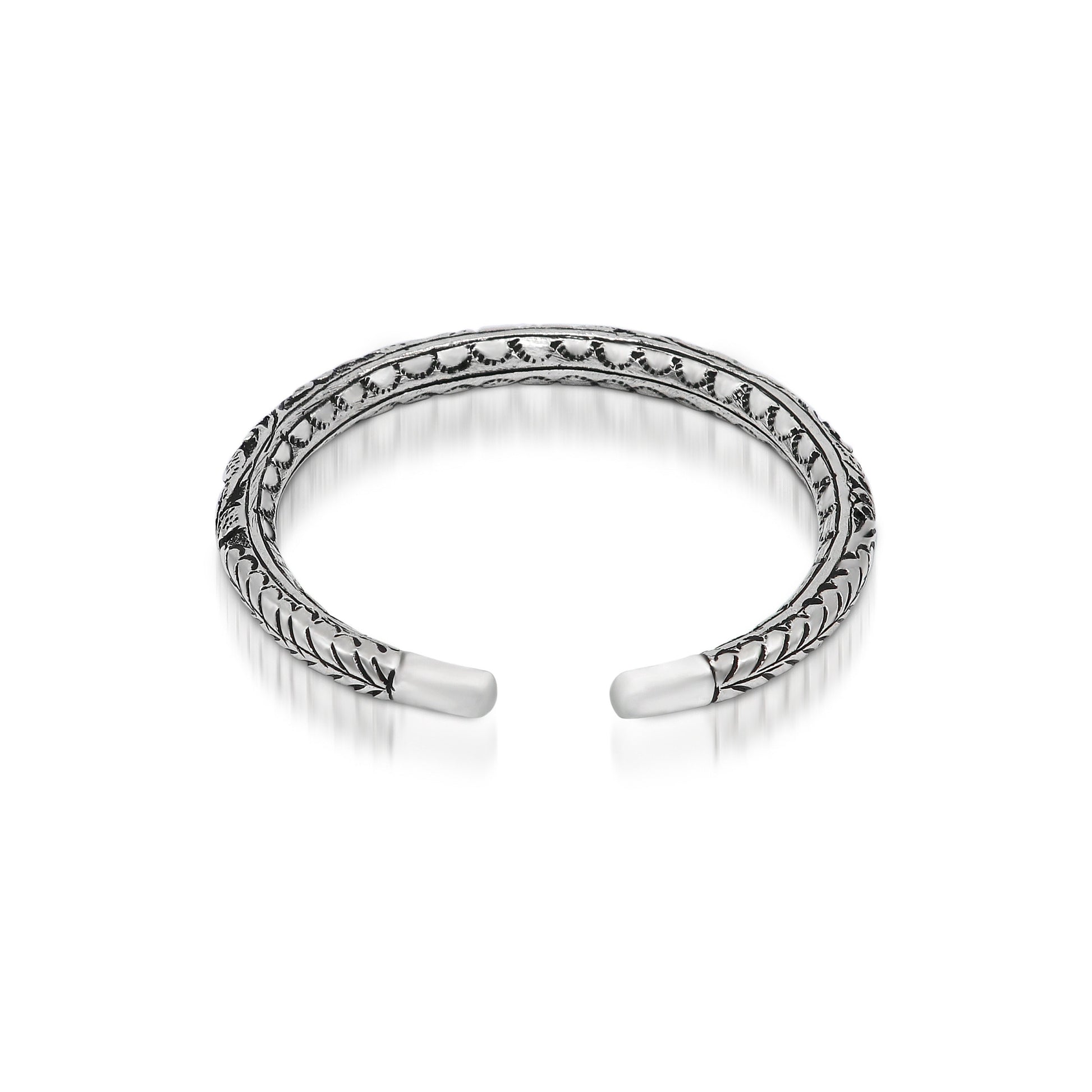 925 Sterling silver handmade chitai bangle cuff bracelet by TRIBAL ORNAMENTS, featuring tribal ethnic jewelry design.