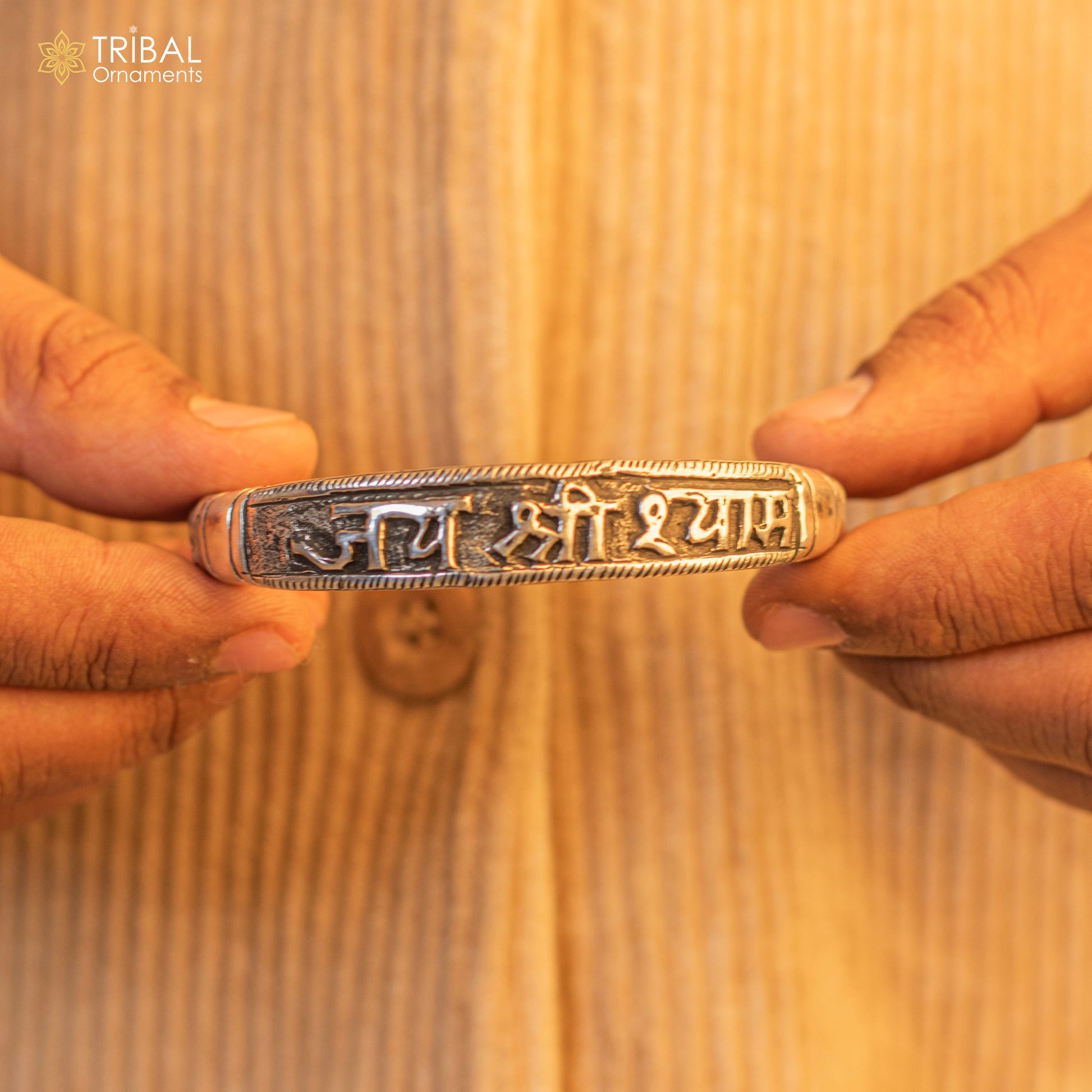 925 Sterling silver handmade chitai work "jai shree shyam" lord krishna mantra bracelet kada best divine unisex tribal ethnic jewelry nsk649 - TRIBAL ORNAMENTS