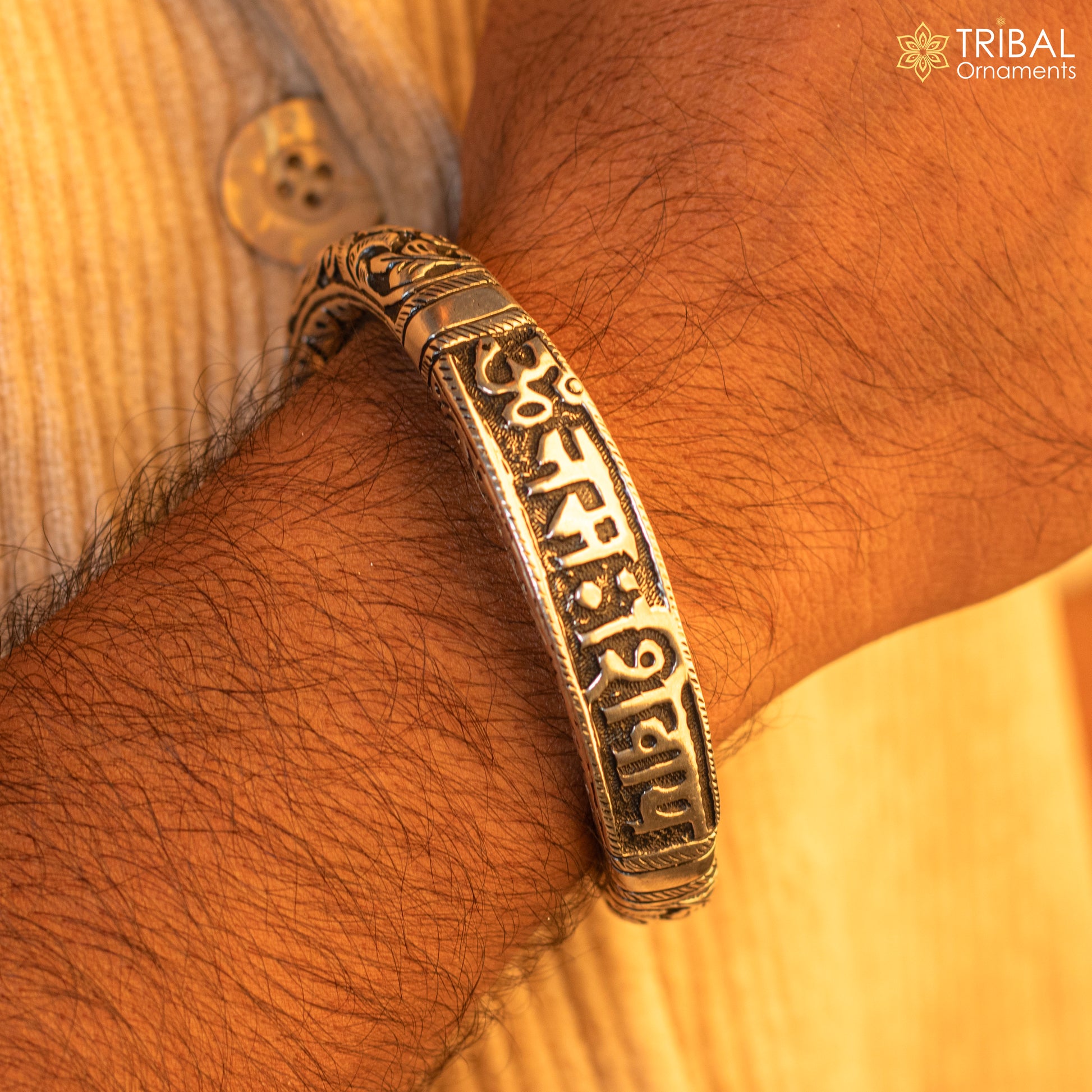 925 Sterling silver handmade chitai work lord Shiva "Om Namah Shivay" mantra bracelet kada best unisex tribal ethnic jewelry nsk588 - TRIBAL ORNAMENTS