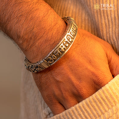 925 Sterling silver handmade Lord Shiva "Om Namah Shivay" mantra bracelet kada with tribal design, unisex ethnic jewelry by Tribal Ornaments