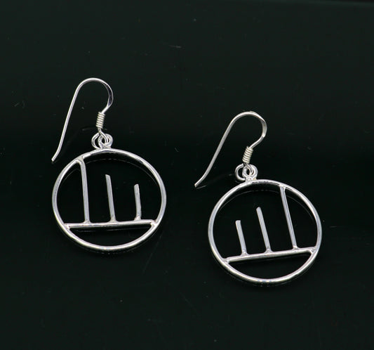 925 sterling silver handmade circle drop earrings by TRIBAL ORNAMENTS, featuring hoop design and stamped details, perfect for gifting.