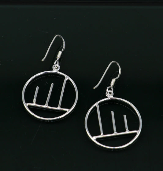Sterling silver handmade circle drop dangle hoop earring by TRIBAL ORNAMENTS, stamped 925, stylish party jewelry for women.