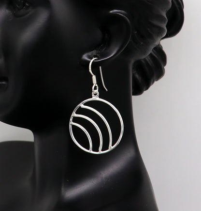 925 sterling silver handmade circle hoop earring with geometric drop dangle, elegant and trendy jewelry for her.