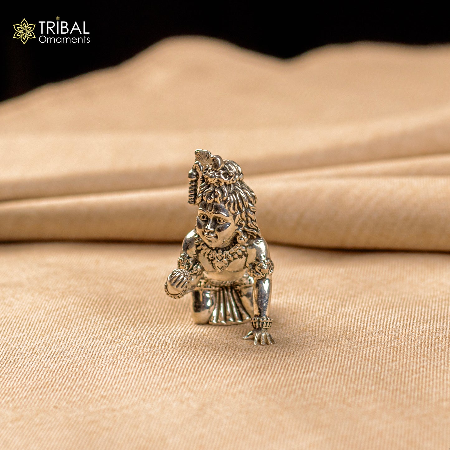 925 Sterling silver Handmade crawling Krishna Bal Gopal statue figurine, laddu gopal sculpture crawling Krishna temple silver article su210 - TRIBAL ORNAMENTS